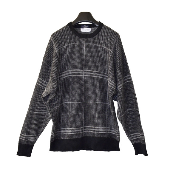 A8 Auth ERMENEGILDO ZEGNA 100% Cashmere Black & Grey Check Knit Sweater Size 48 - Picture 1 of 6